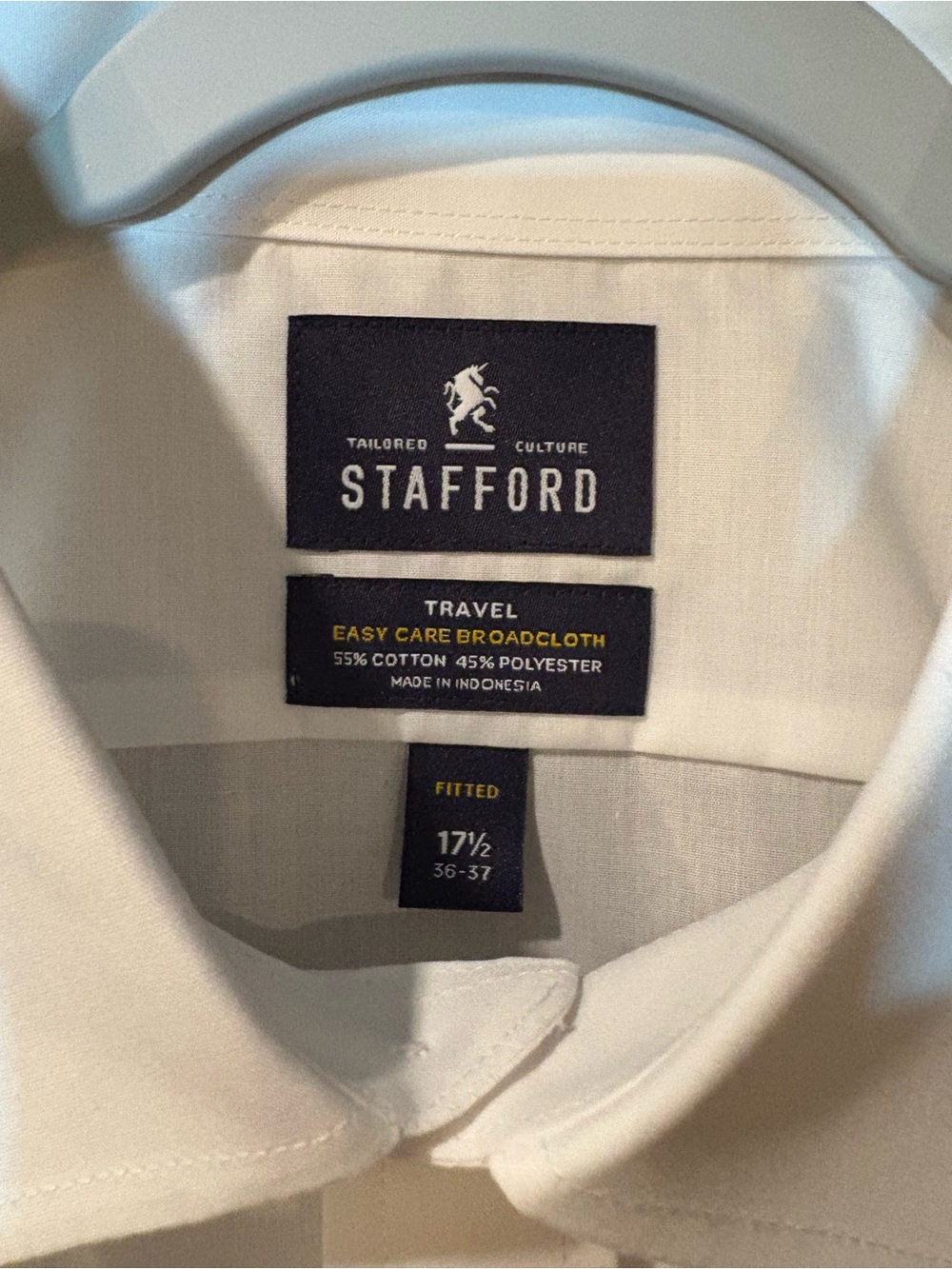 Stafford White Men's Fitted Travel Broadcloth Dress Shirt